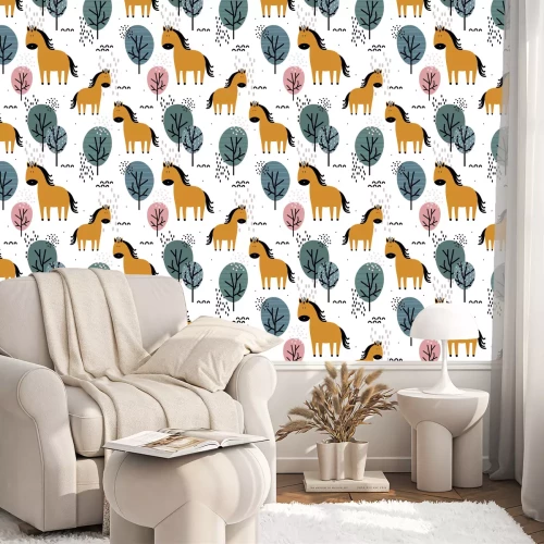 Tapete Pferde für Kinder im skandinavischen Stil