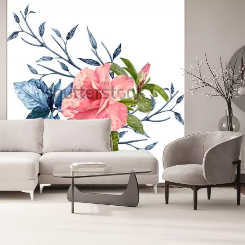 Sticker Vintage Blumen mit blauen Blättern