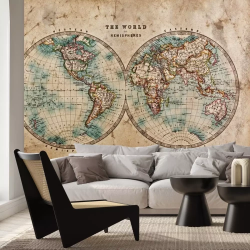 Fototapete Alte Weltkarte in Hemisphären