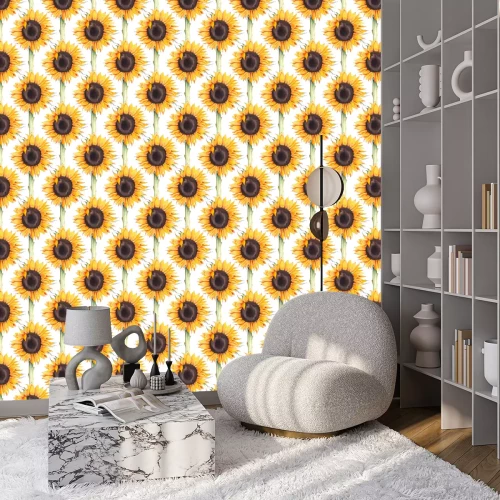 Tapete Watercolor botanical illustration of sunflowers.