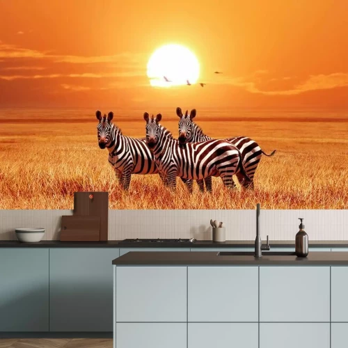 Fototapete Afrikanische Tiere mit Sonnenuntergang