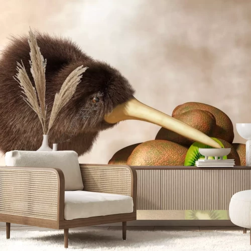 Sticker Kiwi-Vogel neben Obst