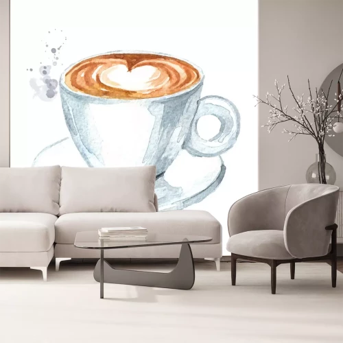 Sticker Tasse Kaffee mit Herz mit Aquarellfarben gemalt