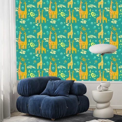 Tapete Giraffen zwischen geometrischen Formen