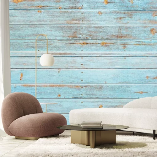 Fototapete Türkis zerkratzter Holzpier