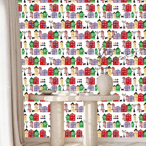 Tapete Seamless pattern of colored houses. Amsterdam Street.