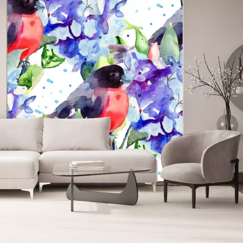 Sticker Schöne blaue Blumen mit Vogel