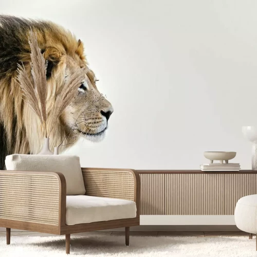 Fototapete Porträt eines Löwen auf beigem Hintergrund