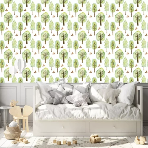 Tapete Watercolor forest pattern.