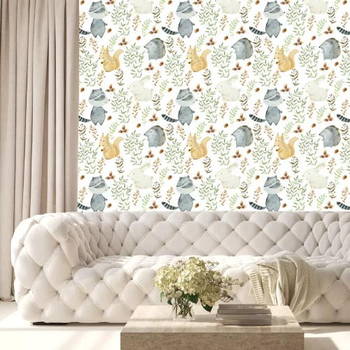 Tapete Aquarell Waldtiere und Pflanzen