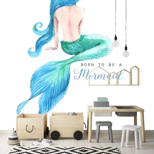 Sticker Meerjungfrau-Charakterillustration des von Hand gezeichneten Aquarells schöne. Seeschablone für Plakat, Karte, Einladung. Geboren um eine Meerjungfrau zu sein.