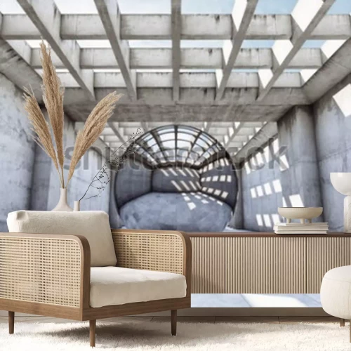 Fototapete Betontunnel mit Kugel 3D