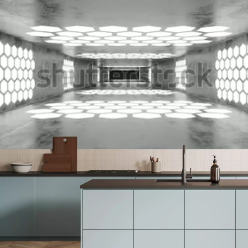 Fototapete Futuristischer Betonraum auf einem Raumschiff