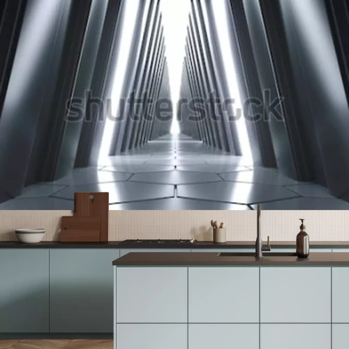 Fototapete Futuristischer schwarzer Tunnel