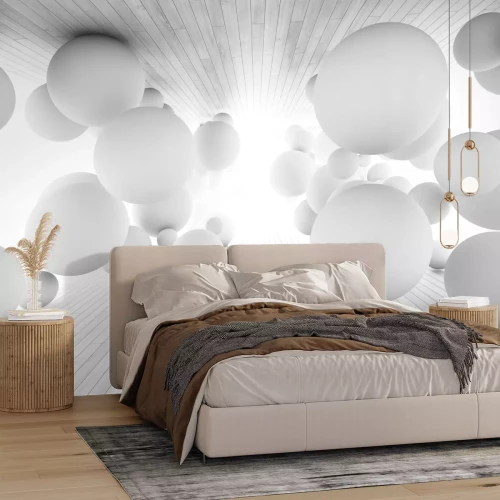 Fototapete Weiße Kugeln in einem 3D-Sonnentunnel