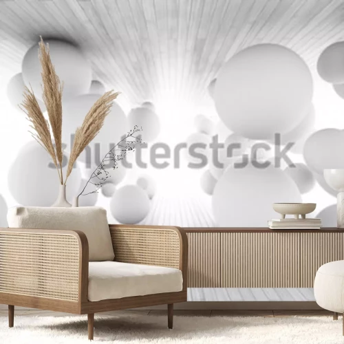 Fototapete Weiße Kugeln in einem 3D-Sonnentunnel