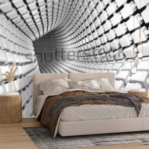 Fototapete Weißer geometrischer Tunnel 3D