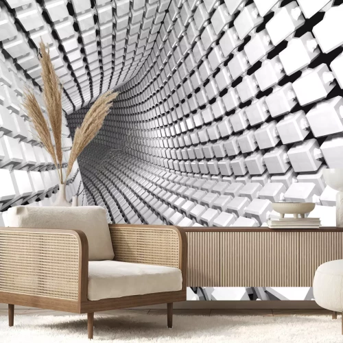 Fototapete Weißer geometrischer Tunnel 3D