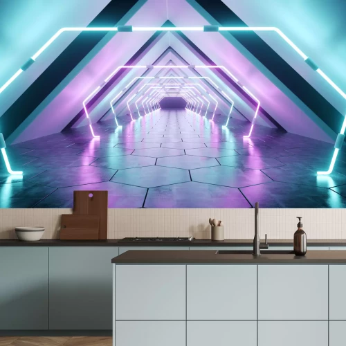 Fototapete Futuristischer Tunnel mit Neonlicht