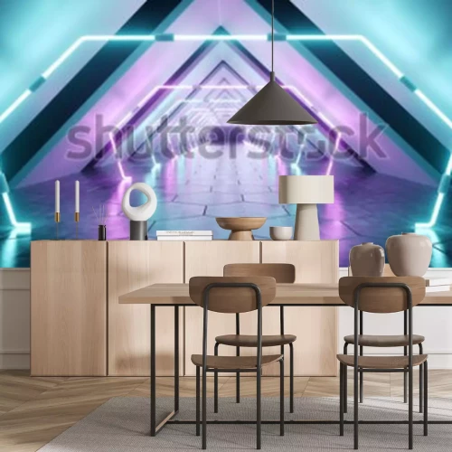 Fototapete Futuristischer Tunnel mit Neonlicht