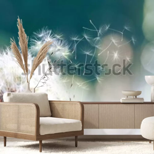 Fototapete Löwenzahn mit schwimmenden Samen