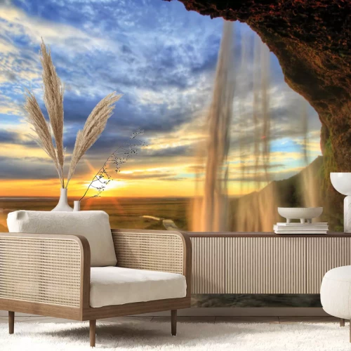 Fototapete Seljalandfoss waterfall at sunset in HDR, Iceland