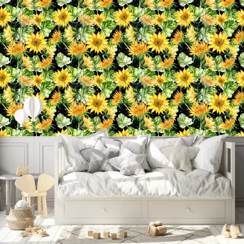 Tapete Sonnenblumen auf schwarzem Hintergrund