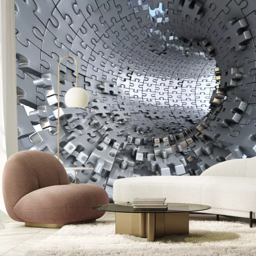 Fototapete Ein Tunnel aus Metallpuzzleteilen mit 3D-Effekt