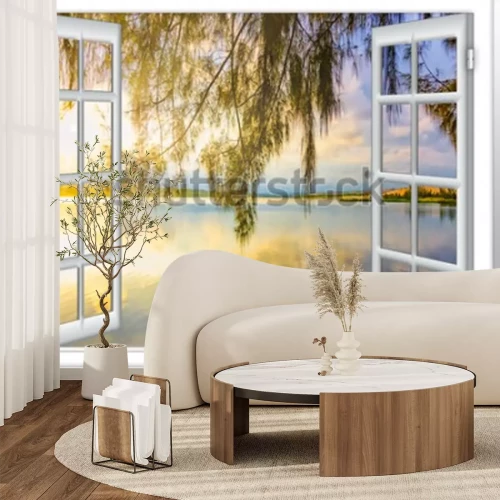 Fototapete Meerblickparadies vom Fenster auf der Insel des sonnigen Sommertages