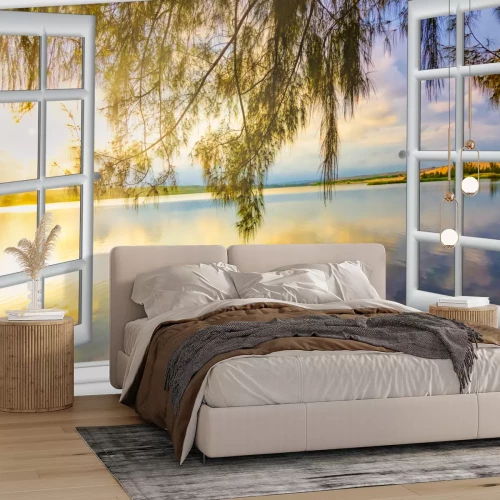 Fototapete Meerblickparadies vom Fenster auf der Insel des sonnigen Sommertages