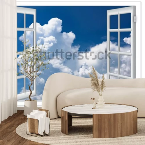 Fototapete Fensterblick auf Wolken am Himmel