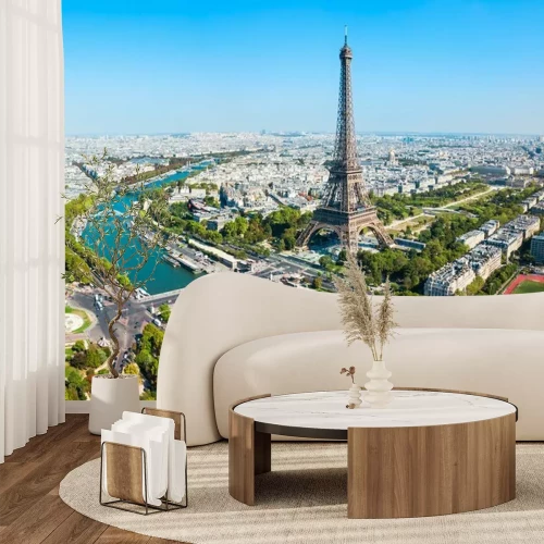 Fototapete Eiffel Tower aerial view, Paris