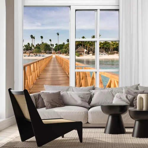 Fototapete Holzbrücke zum strand