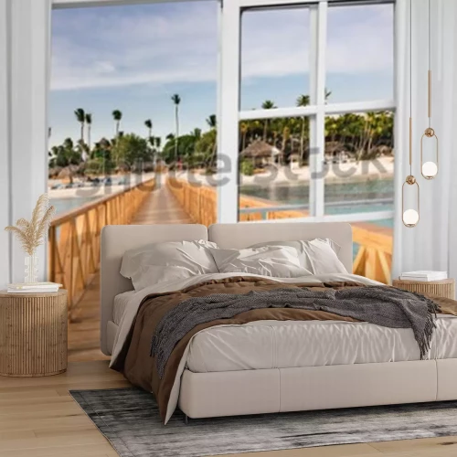 Fototapete Holzbrücke zum strand