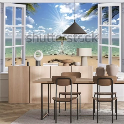 Fototapete Offenes Fenster mit Meerblick