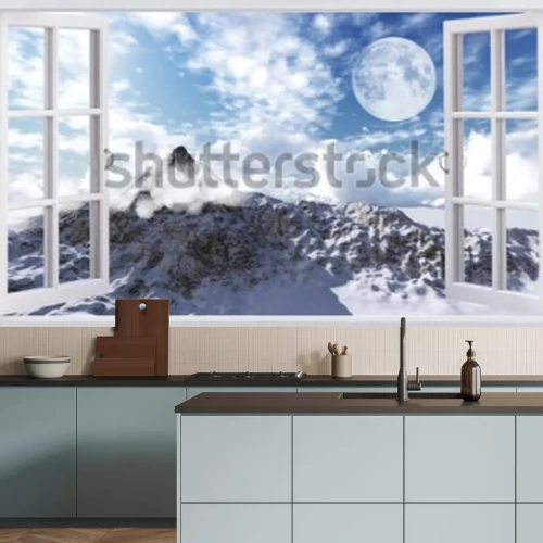 Fototapete Berge aus dem fenster