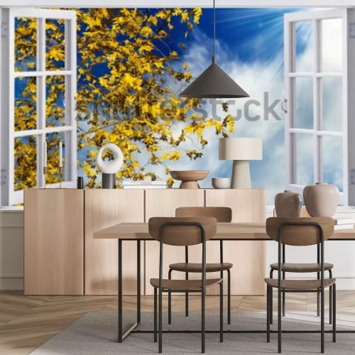 Fototapete Herbstbaum vor dem Fenster