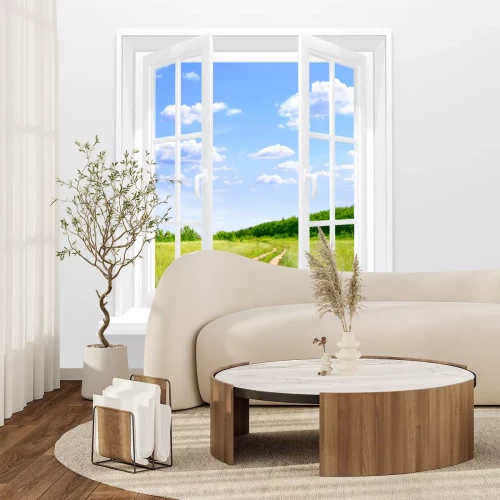 Fototapete Offenes Fenster und alte Straße