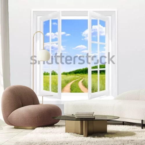 Fototapete Offenes Fenster und alte Straße