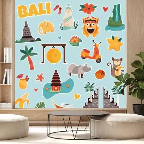 Sticker Set of stickers with Bali landmarks and elements