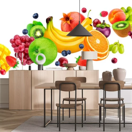 Sticker Farbenfrohes Obst Grafik auf weißem Hintergrund