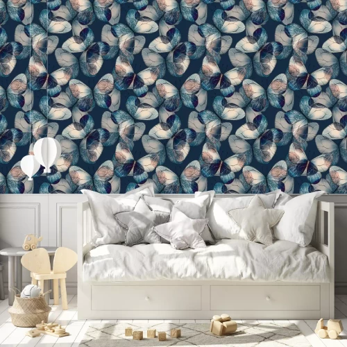 Tapete Blaue realistische Retro-Schmetterlinge