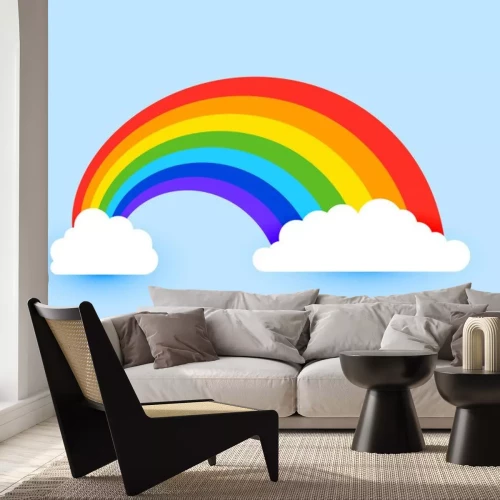 Sticker Bunter Regenbogen mit Wolken vor dem Hintergrund des Himmels