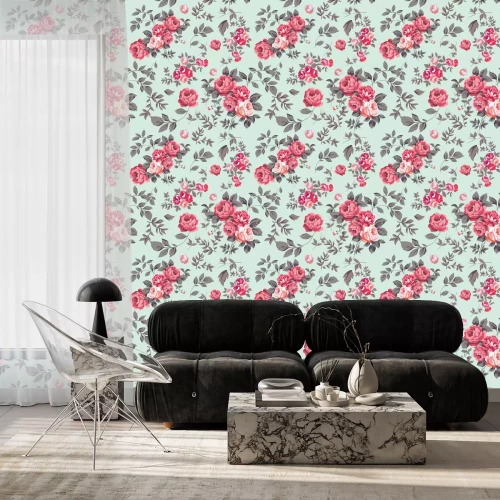 Tapete Englische Rosen Grafik im Vintage-Stil