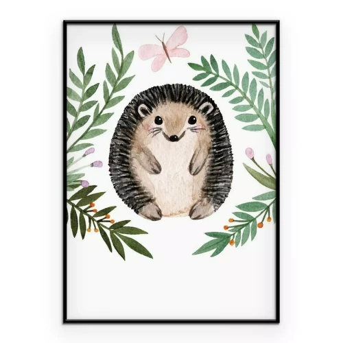 Poster Igel zwischen den Blättern (Aquarell)