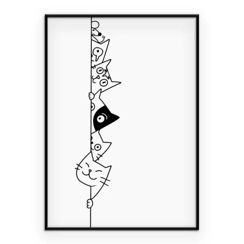 Poster Katzen, die hinter der Mauer hervorlugen