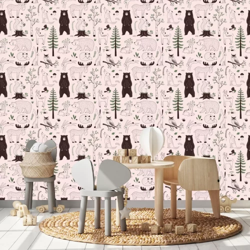 Tapete Waldtiere mit grünem Akzent