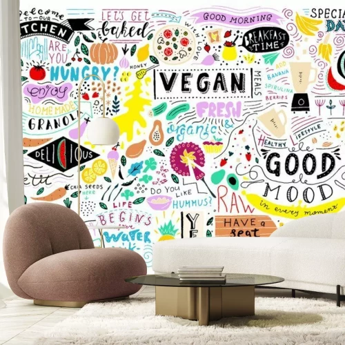 Sticker Kulinarische Aufschriften und Grafiken mehrfarbige Collage