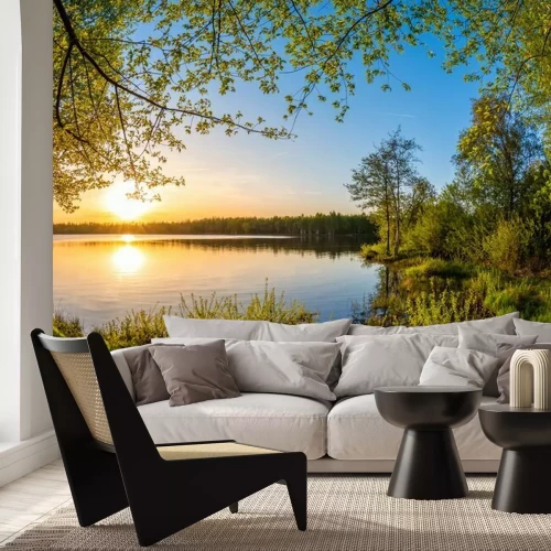 Fototapete Sonnenuntergang über dem See malerische Landschaft