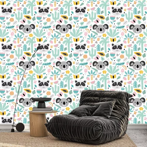 Tapete Panda- und Koalabären inmitten exotischer Pflanzen